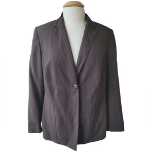 Cato 14W Brown Striped One Button Long Sleeve Lined Blazer Jacket